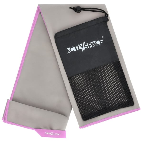 Snabbtorkande mikrofiberhandduk 130x75cm liten - grå+rosa