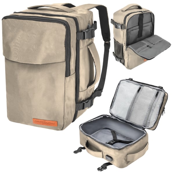 Reseryggsäck 40x20x25 för flygplan, lätt handbagage - beige