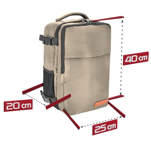 Reseryggsäck 40x20x25 för flygplan, lätt handbagage - beige