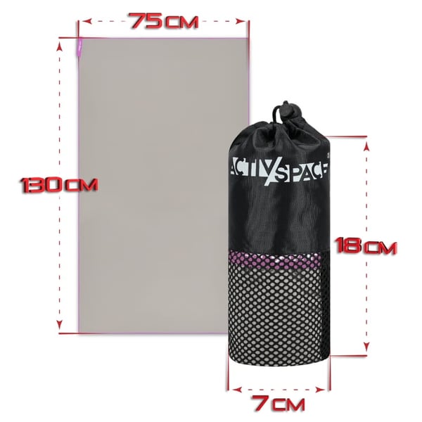 Snabbtorkande mikrofiberhandduk 130x75cm liten - grå+rosa