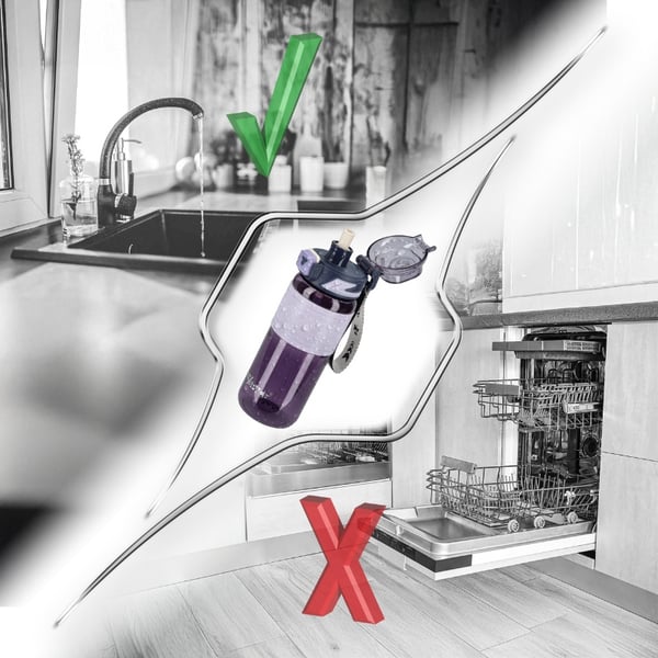 Tritan-juomapullo 600 ml mittakupilla - violetti