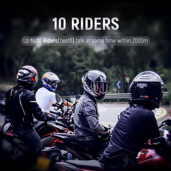 Lexin B4FM-X motorcykel-intercom til op til 10 kørere, Bluetooth 5.0-hjelmheadset, rækkevidde på 2000 m, FM-radio, IP67-vandtæt, enkeltpakke med 1 stk.