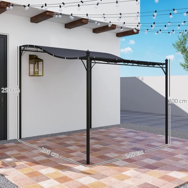 Udendørs Pavillon, 180gsm Polyester, 248L x 298B x 200/250H cm, Søjleafstand: 238L x 287B cm, Pulverlakeret Metal, Fritstående Gazebos