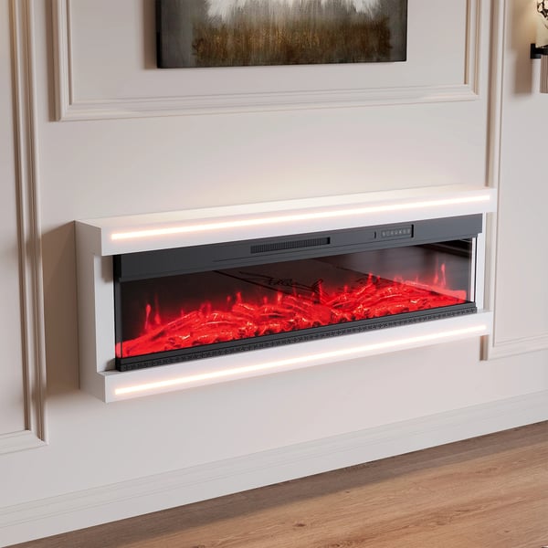 Sähkötakka Kaappi, LED Liekkiefekti, Moderni Minimalistinen Suunnittelu,136.8x51.3x17cm