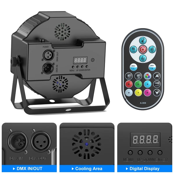 LED Flat Par Lys, 7 RGBW LED'er, DMX Kontrol,EU stik 4PCS