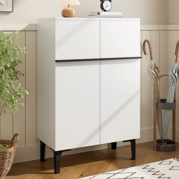 Sko Skab, Moderne Design, Justerbare Hylder,Hvid + Sort