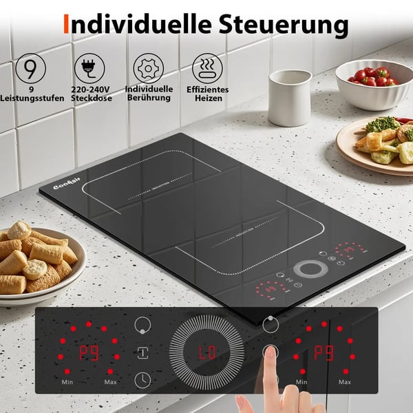 Induktionskogeplade, Indbygget, Dobbelt Kogezone,sort