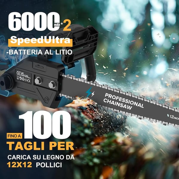 Mini motorsav, trådløs, letvægtsdesign, lang batterilevetid,12 inches, to batterier