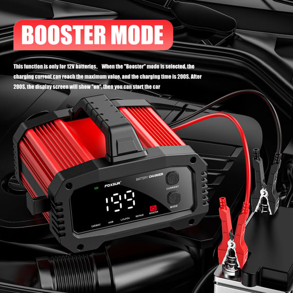 Bilbatterioplader, 25A Strøm, Intelligent Opladningsproces,rød
