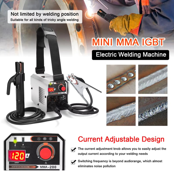 Svetsmaskin, IGBT DC-inverter, 200A strömklass, 220V spänning, 15,35 x 11,02 x 9,84 tum dimensioner, Lämplig för MMA MIG MAG TIG