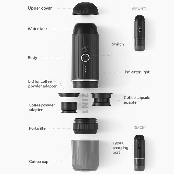 Espresso Kaffemaskine, Bærbar Rejse Design, Dobbelt-Mode Drift,sort