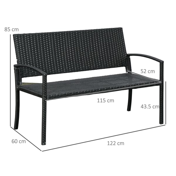 Havebænk, Polyrattan og Stål, 122 cm Længde, 60 cm Bredde, 87 cm Højde, 240 kg Belastningskapacitet