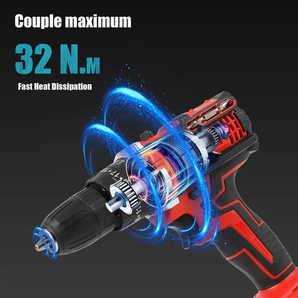 Slagskruvdragare, 32 N·m vridmoment, sladdlös design,Med 2 × Batteri