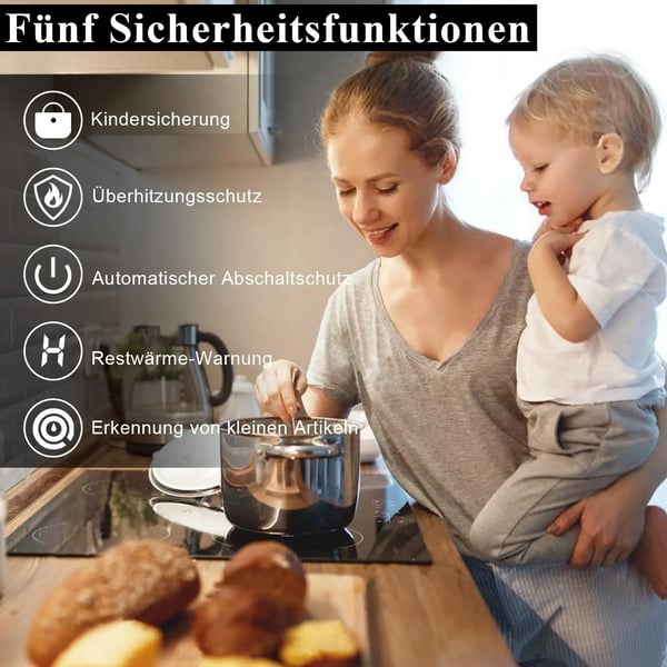 Induktionskogeplade, 4 zoner, 3500W, berøringskontrol,sort