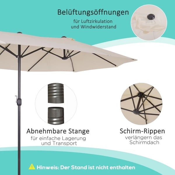 Udendørs Parasoll, 455x270cm Dimensioner, Ø2.7m Sideparasol, 12.5kg Vægt, Samling Installation, Robust Metalramme