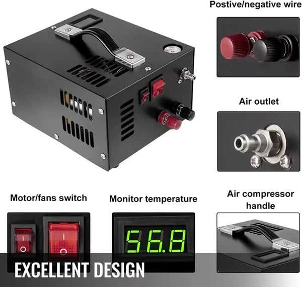 PCP Luftkompressor, 4500 PSI, Bærbar og Auto-Stop,Et sæt