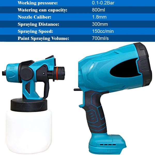 Elektrisk Spraypistol, 800 ml Kapacitet, Højhastighedsydelse,Med 1XBattery
