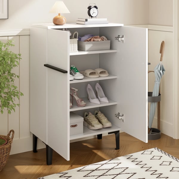 Sko Skab, Moderne Design, Justerbare Hylder,Hvid + Sort