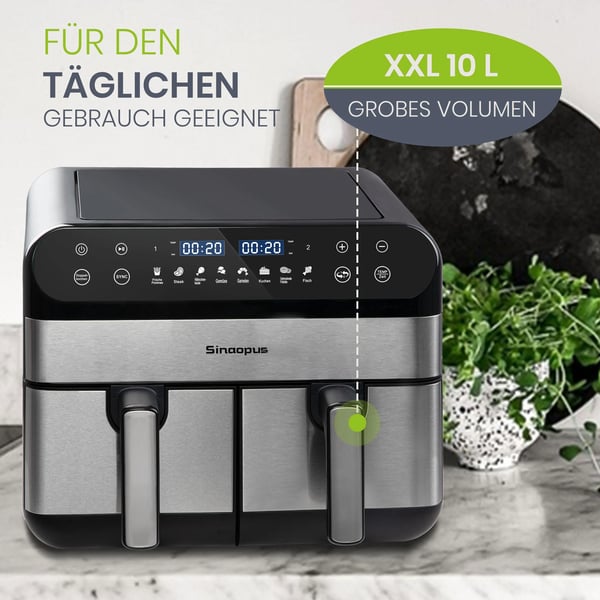 Luftfritös, 10L kapacitet, dubbla oberoende korgar,2400W Luftfritös