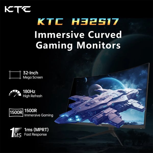 Gaming Monitor, 180Hz Opdateringshastighed, 2560x1440 Opløsning,KTC H32S17, EU Stik