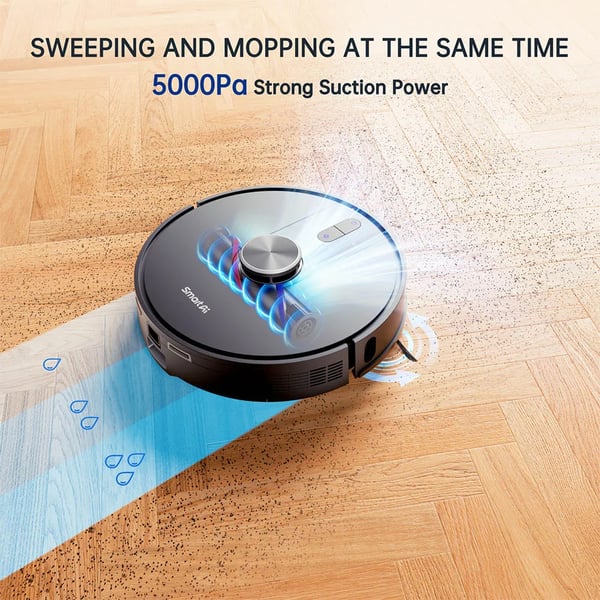 Robotstøvsuger med basestation, selv-tømning, smart navigation, 380 ml vandtank og 3L støvbeholder,SmartAI S8 Pro, EU