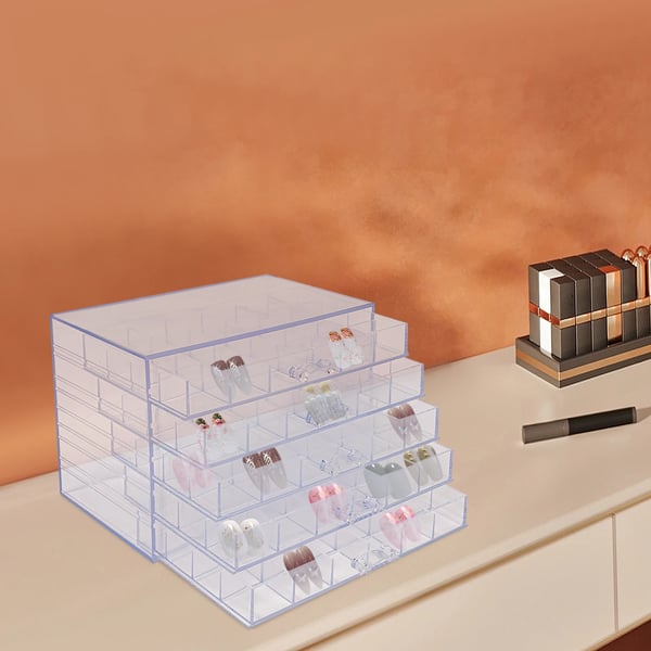 Organizer Kasse, Transparent Akryl, 120 Rum, 30 x 25 x 10 cm, Skuffesystem, Multifunktionel