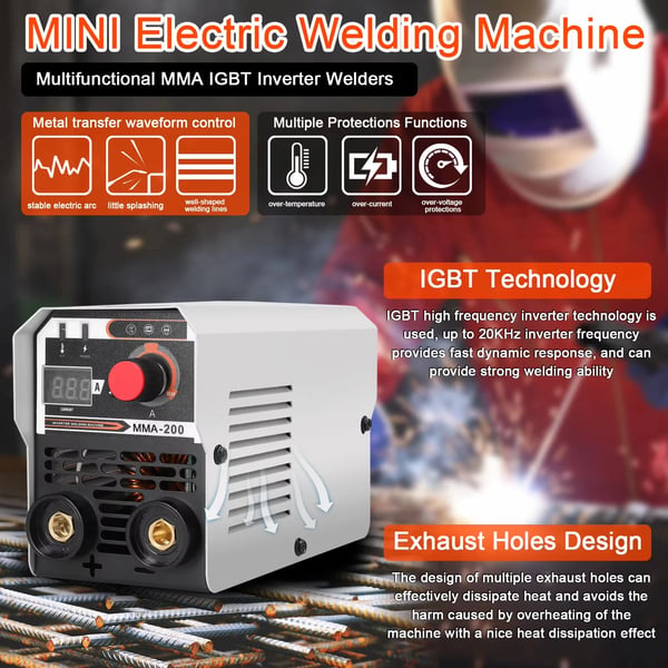 Svetsmaskin, IGBT DC-inverter, 200A strömklass, 220V spänning, 15,35 x 11,02 x 9,84 tum dimensioner, Lämplig för MMA MIG MAG TIG