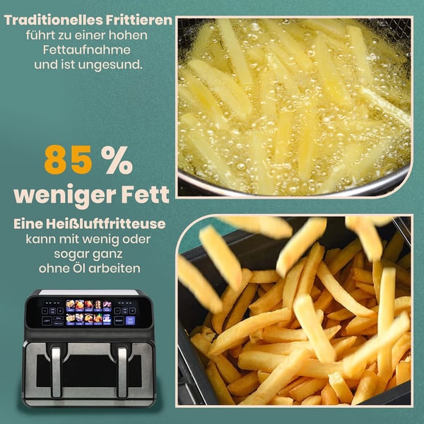 Luftfritös, Dubbelkorg, Touchkontroll,EU, 2200W Ugn