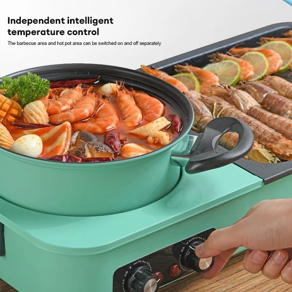 Elektrisk Grillpande, Non-stick Overflade, Aftagelig Olieopsamler,grøn, EU