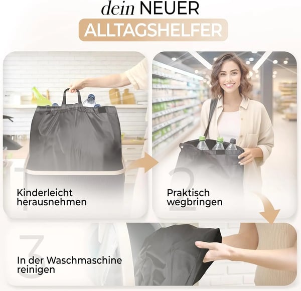 Genbrugsbeholder, Lugt-resistent, Stor kapacitet,L, sort