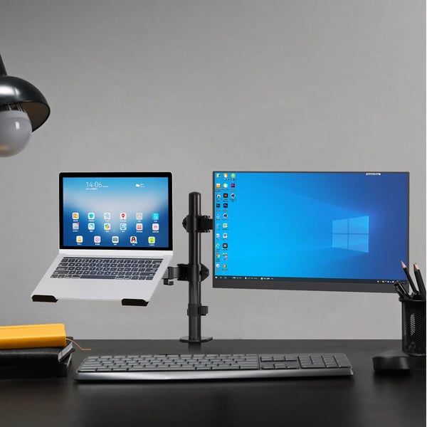 Näyttöteline, ergonominen muotoilu, säädettävä korkeus,musta