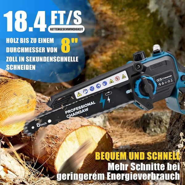 Kædesav, 8000mAh Batteri, Letvægtsdesign,Blå, to batterier, 8 inches