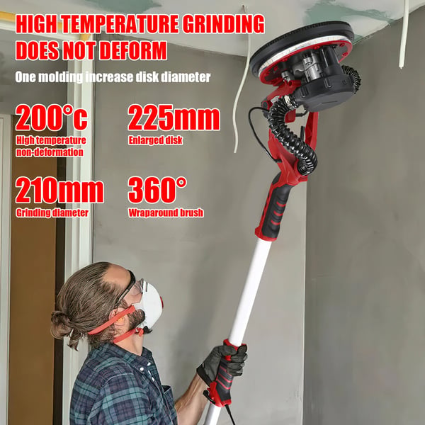 Elektrisk Gipsvægsliber, Justerbar Hastighed, Integreret Støvopsamling,225MM+6 Gear