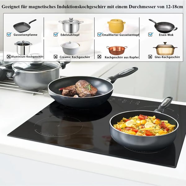 Induktionskogeplade, 4 zoner, 3500W, berøringskontrol,sort