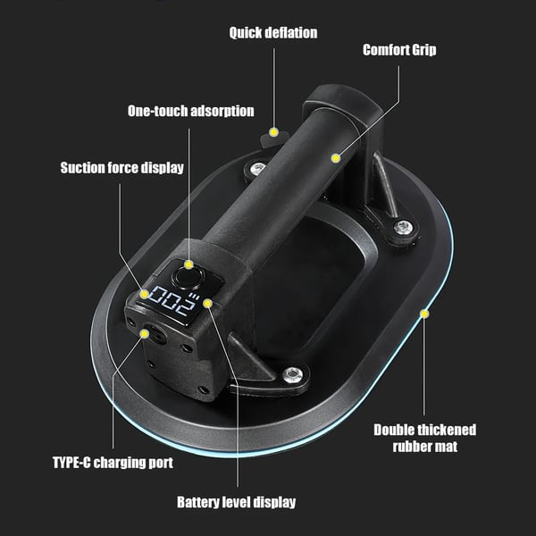 Elektrisk vakuum sugekop, 200 kg belastningsevne, genopladeligt batteri,200KG