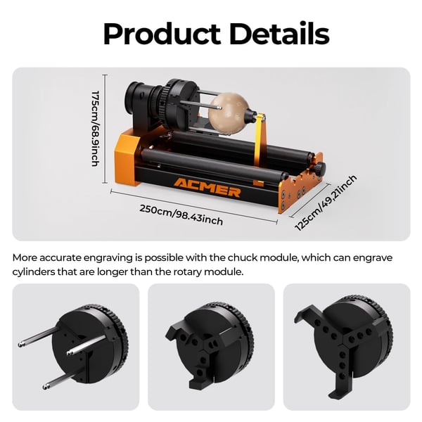 Lasergravering Rotationsmodul, 360° Rotation, Multifunktionelt Design,M4 Rotary og Chuck
