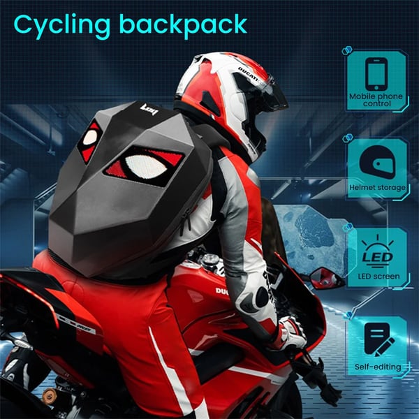 LED Motorcykel Rygsæk, Programmerbar Skærm, Vandtæt Design,sort