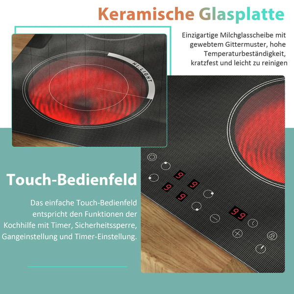 Glaskeramisk Kogeplade, Fire Kogezoner, Berøringskontrolfunktioner,sort