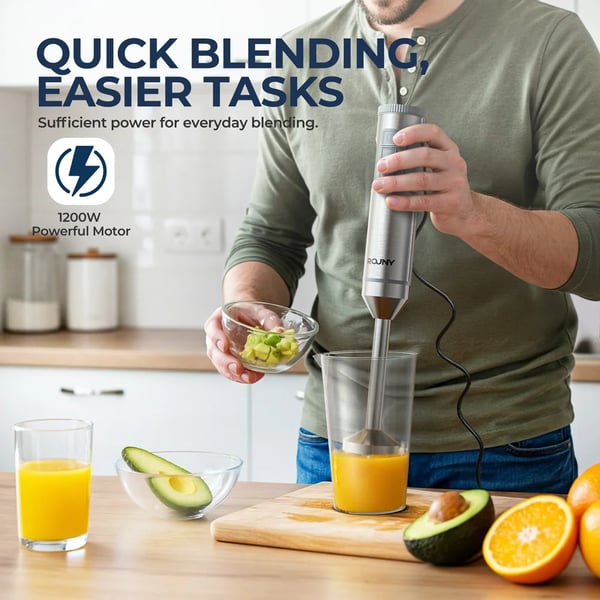 Immersion Blender, 14 hastigheder, kraftfuld motor,EU Stik, 4 i 1, Lys Grå