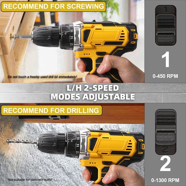Sladdlös Mini Borrmaskin, 29-delars Kit, 18+1 Momentinställningar,EU, 2 Batteri