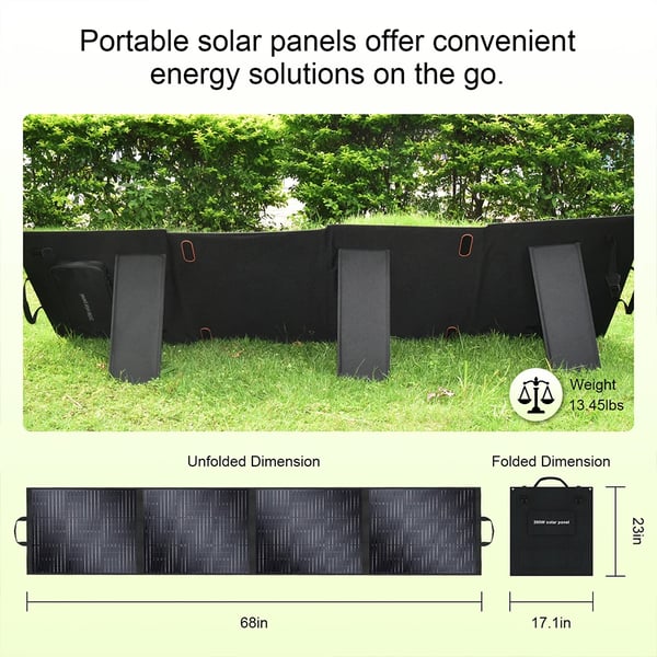 Foldbar 200W Solpanel, Høj Effektivitet 23,4%, Letvægtsdesign,200W 18V