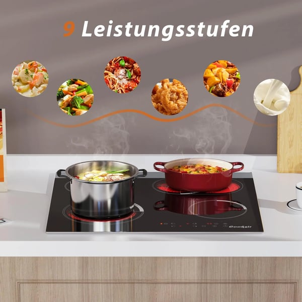 Indbygget keramisk kogeplade, fire kogezoner, berøringsbetjening,sort