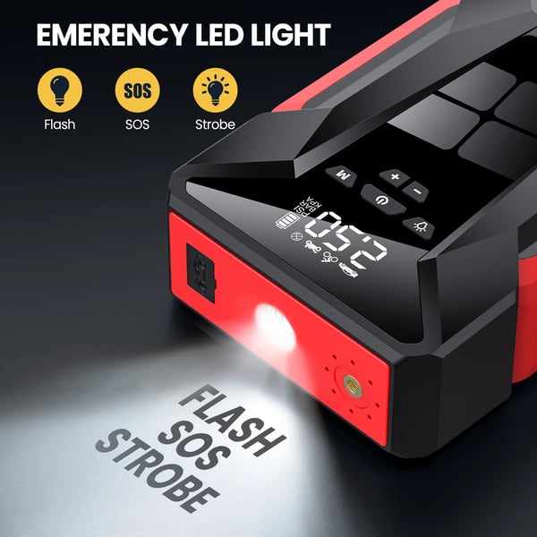 Bilbatteri Jump Starter, Bærbar Power Bank, Luftkompressor,28000mAh