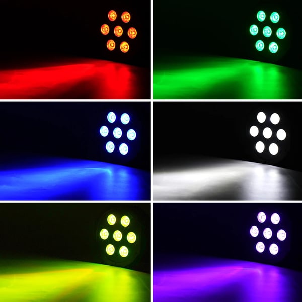 LED Flat Par Lys, 7 RGBW LED'er, DMX Kontrol,EU stik 4PCS