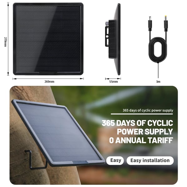 12V Trail Kamera Solpanel, 25000mAh Kapacitet, IP66 Vandtæt, DC Udgange 12V/2A, USB Udgange 5V/9V/12V, 10W Effektvurdering