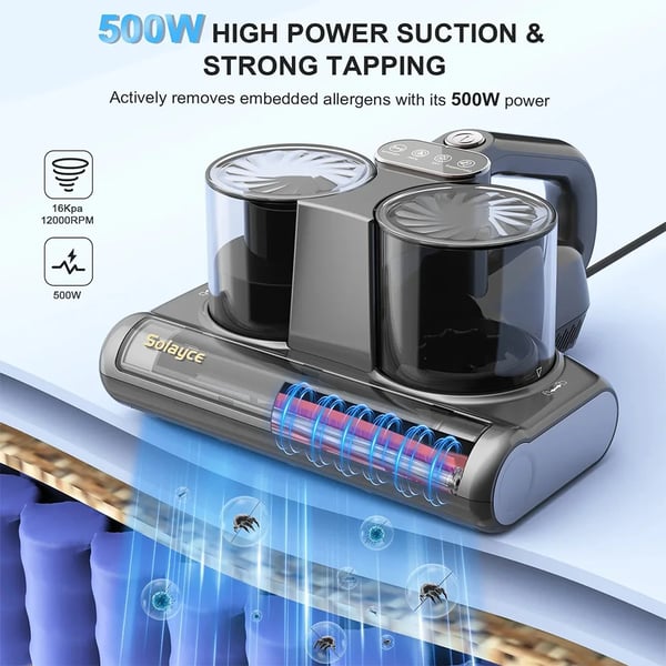 Smart Mite Rengører, 500W Effekt, HEPA Filtrering,Solayce BV200