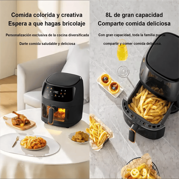 Air Fryer, 8L kapacitet, 360° varm luftcirkulation,sort, EU