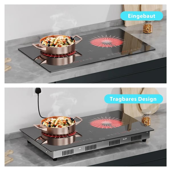 Glaskeramisk Kogeplade, Dobbelt Varmezoner, Touchpad Kontrol,sort