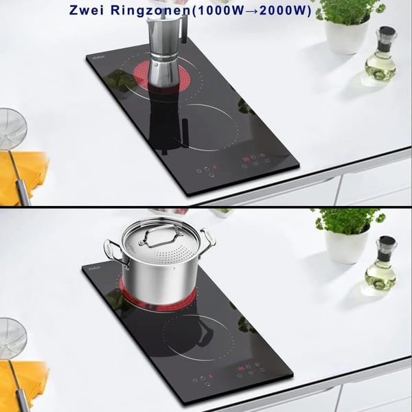 Keramisk kogeplade, 3200 W, 2 kogezoner, berøringskontrol, 29 x 52 x 4,4 cm, 220 V