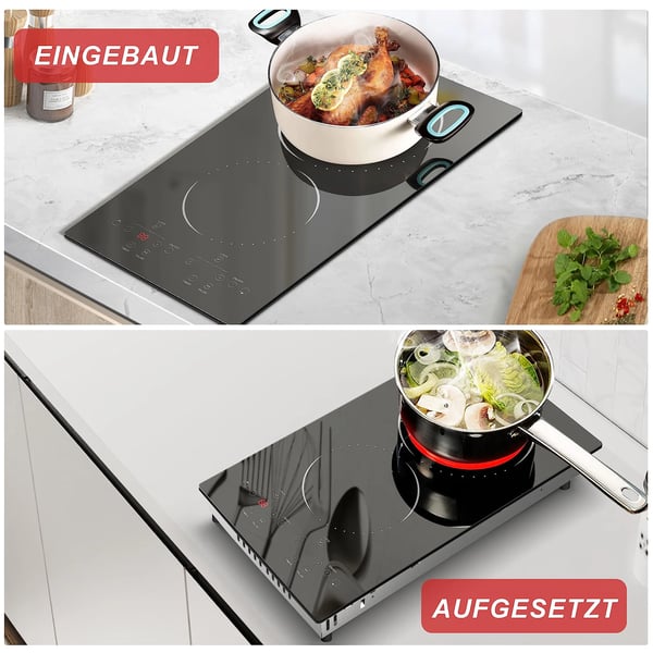 Glaskeramisk Kogeplade, 2 Kogezoner, Touchpad Kontrol,sort